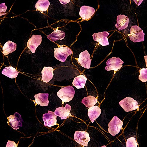 MIYA LIFE Natural Amethyst Raw Stones USB/Battery Powered 10FT 40 LEDs with Remote/Timer for Meditation Wedding Valentine's Day Present Bedroom Christmas Party Birthday Ornament