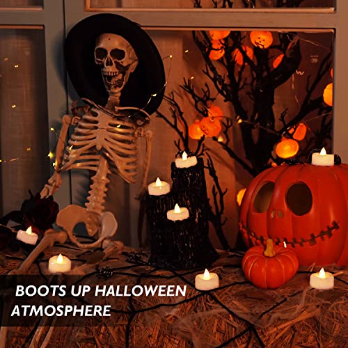 LED Candles, Tea Lights Candles Battery Operated Bulk, 24-Pack Long-Lasting 150 Hours Flameless Tealight Candles, Realistic Tea Lights for Halloween Christmas Wedding Table Decor, 1.5'' D X 1.25'' H