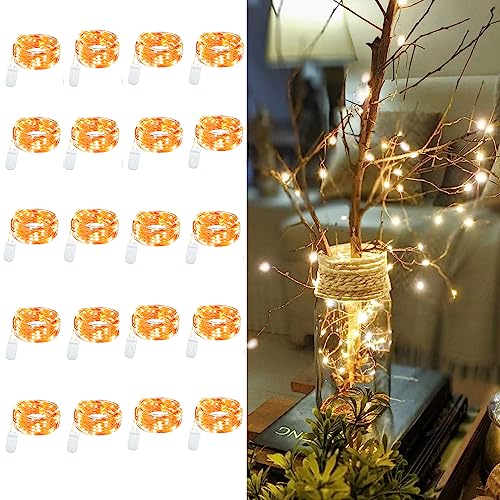LEDIKON 20 Pack LED Fairy Lights Battery Operated String Lights - 3.3ft 20 LED,Copper Wire Warm White | Wedding,Party Centerpieces,Table Decor | DIY Crafts,Graduation,Home Decor | Mason Jars Décor