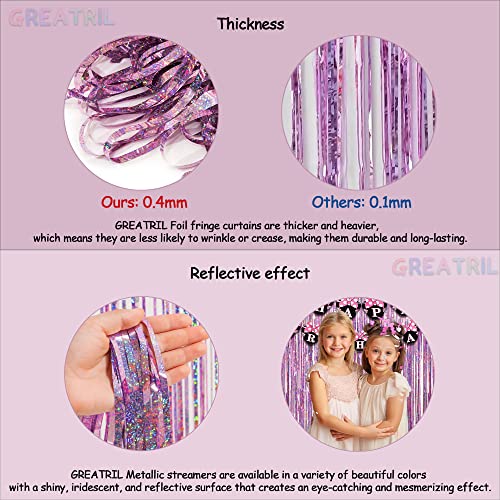 Pink Tinsel Curtain Party Backdrop - GREATRIL Foil Fringe Curtain Lilac Pink Party Streamers for Birthdays Girl Princess Bachelorette Euphoria Theme Party Decorations - 2 Packs