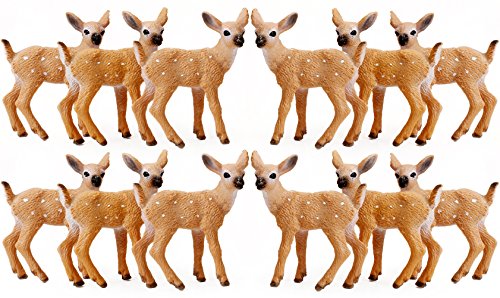RESTCLOUD 12Pcs Deer Figurines Cake Toppers, Deer Toys Figure, Small Woodland Animals Set of 12 Fawn
