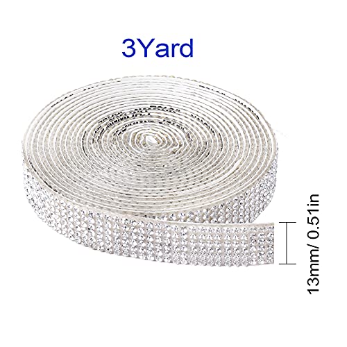 Berenlu Self Adhesive Crystal Rhinestone Diamond Ribbon，Rhinestone Decorative Sticker with 2mm Rhinestones, Diamond Crystal Sticker for Car Decoration or DIY Crafts (Silver, 0.51 Inch x 3Yards)