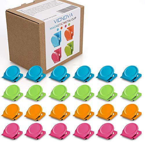 Magnetic Clips, 24 Pieces Magnetic Metal Clips, Fridge Magnet Refrigerator Whiteboard Wall Fridge Magnetic Memo Note Clips Magnets Metal Clip Classroom Organization Teacher Must Haves