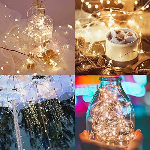 WATERGLIDE 12 Pack Fairy Lights Battery Operated (Included), 6.5ft 20 LED Mini String Lights, Waterproof Silver Wire Firefly Starry Lights for DIY Wedding Christmas Party Mason Jars Decor, Warm White