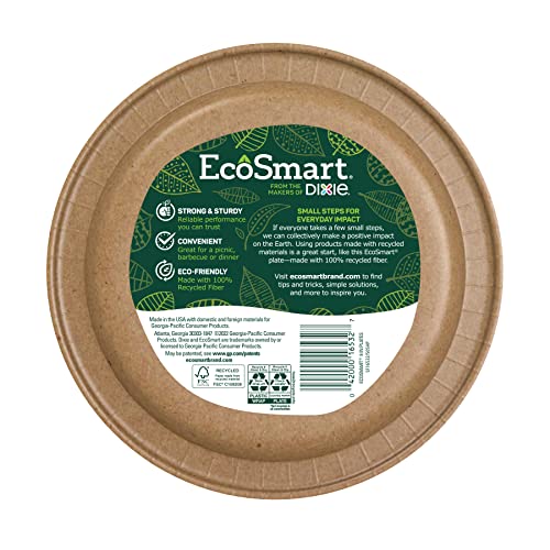 Dixie EcoSmart from The Makers of Dixie 100% Recycled Fiber Paper Plates, 8.5in Lunch or Light Dinner Size Disposable, 50 Eco-Friendly Plates