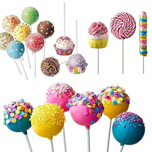 360pcs Cake Pop Sticks and Wrappers Ties Kit, Including 120ct 6-inch Paper Lollipop Sticks, 120ct Cake Pop Parcel Bags, 120ct Gold Twist Ties for Candy Making Packaging Supplies