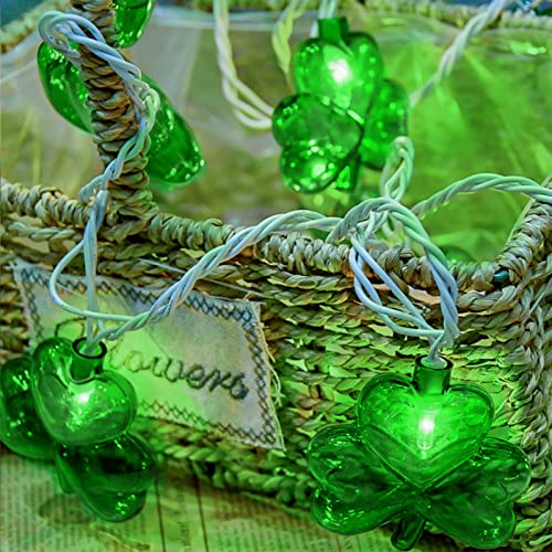 Pallerina Outdoor St. Patrick's Day String Lights, 8.5Ft St. Patrick Decoration Lights with 10 Clover Lights, Plug in Shamrocks Lights Indoor for Garden Bedroom Birthday, Green Clover Decor