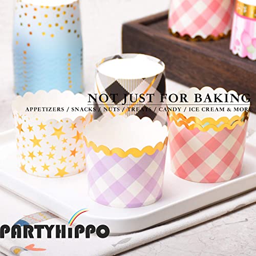 Party Hippo Cupcake Cups, 4.5 Oz 25 pcs Disposable Foil Muffin Liners, Gold Cupcake Baking Cups, Baking Cups (Gold Dots Pink)