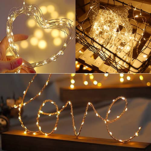 WATERGLIDE 12 Pack Fairy Lights Battery Operated (Included), 6.5ft 20 LED Mini String Lights, Waterproof Silver Wire Firefly Starry Lights for DIY Wedding Christmas Party Mason Jars Decor, Warm White