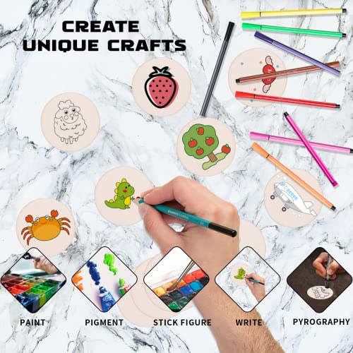 Hion 100 Pcs Unfinished Wood Slices - 2 Inch Natural Round Wood Circles for Crafts Wood Blanks Round Cutouts Ornaments Slices - for DIY Art Crafts Christmas Decorations