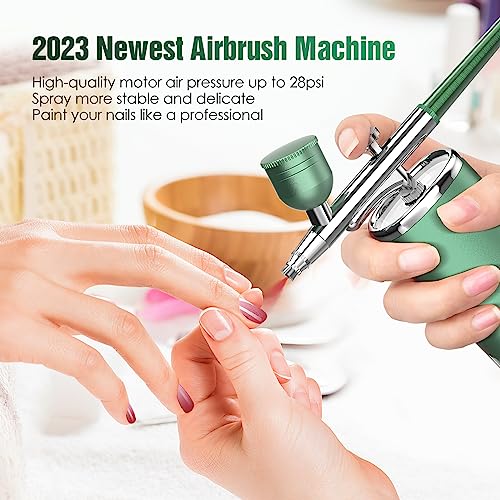 Airbrush Kit for Paint Nails - Cordless Airbrush Kit with Compressor Portable Nail Airbrush Machine 0.3mm Nozzle Rechargeable Air Brush Kit for Model Painting Makeup Barber Tattoo Food Cake Decor