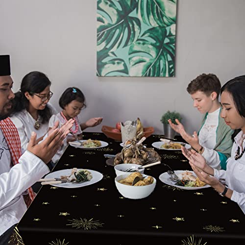 3pcs Ramadan Mubarak Tablecloths Eid Mubarak Party Table Decorations Ramadan Kareem Party Decorations Supplies Black and Golden Rectangle Table Cover for Eid Al-fitr Dinning Room Party Favors