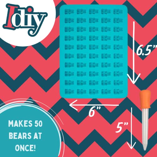 Gummy Bear and Worm Gummy Candy Molds, 4 Pack Set - XL Nonstick Trays with 2 Droppers for Chocolate, Ice Cubes and More - Makes 140 Candies - Non-Stick Trays, Holiday Gift for Kids