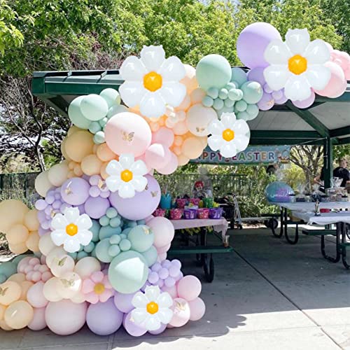 Daisy Balloon Garland Arch Kit 157Pcs White Groovy Daisy Flower Macaron Pastel Balloons Garland for Baby Shower Daisy Theme Wedding Girls Birthday Two Groovy Boho Party Decoration