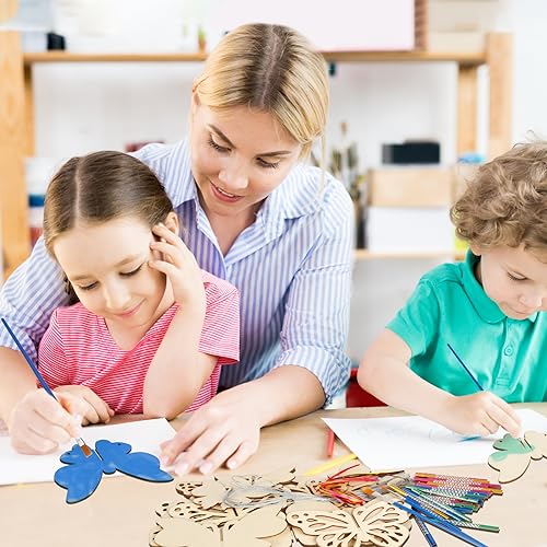 Fennoral 8 Pack 3D Butterfly Wind Chime Kit for Kids Make Your Own Butterfly Wind Chime Wooden Arts and Crafts for Kids Ornaments DIY to Paint Butterfly Craft for Spring Art Activity Birthday Party