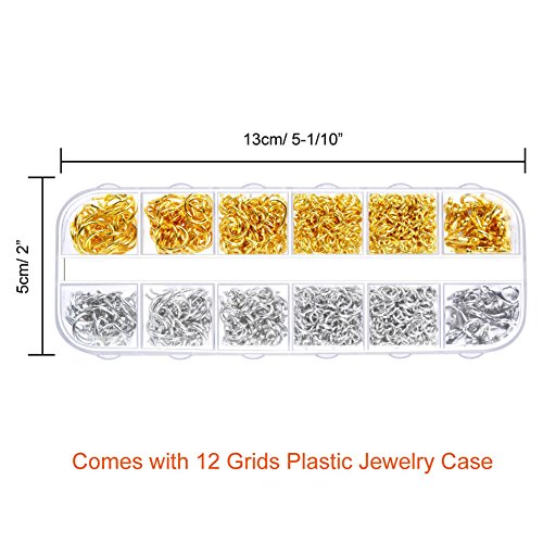 Paxcoo 1200Pcs Open Jump Rings and Lobster Clasps Jewelry Findings Kit with Pliers for Jewelry Making (Silver and Gold)