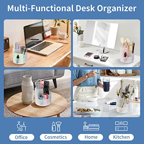 Desk Pencil Pen Holder, 3 Slots 360-Degree Spinning Pencil Pen Desk Organizers, Desktop Storage Pen Organizers Stationery Supplies, Cute Pencil Cup Pot for Office, School, Art Supply, Kids - Clear