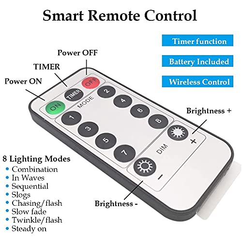 Twinkle Star Halloween Decorations 8 Pcs Lighted Hanging Witch Hats, 14ft 56 LEDs Halloween Indoor Outdoor Remote Control String Lights, Battery Powered with 8 Lighting Modes for Garden, Yard, Tree