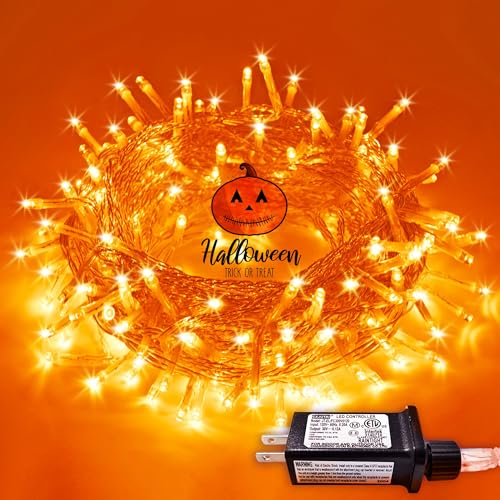 JMEXSUSS 66ft 200 LED Halloween Lights Outdoor, Orange String Lights Indoor Clear Wire, 8 Modes Orange Christmas Lights Plug in for Fall Autumn Harvest Tree Garden Patio Thanksgiving Decorations