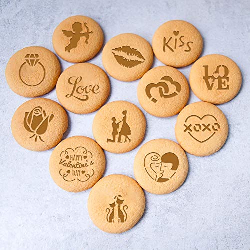 Konsait 20Pack Valentine's Day Cake Stencil Templates Decoration, Reusable Valentine's Day Cake Cookies Baking Painting Mold Tools, Dessert, Coffee Decorating Molds Cappuccino Mousse Hot Chocolate