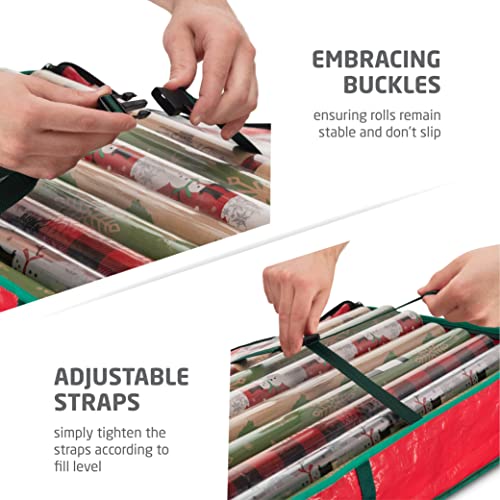 ZOBER Wrapping Paper Storage Containers - 40 Inch Gift Wrapping Organizer Storage W/Interior Pockets - Fits 24 Standard Rolls of Wrapping Paper, Bows, and Ribbons