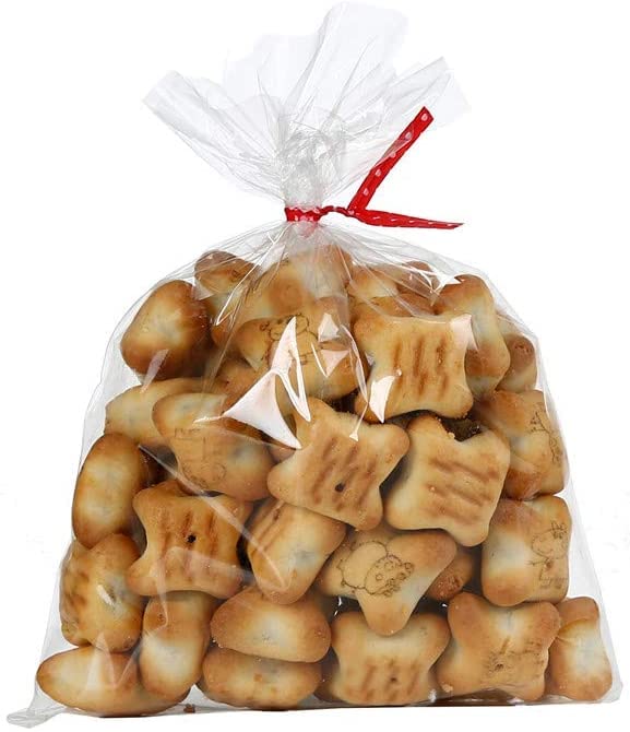 Brandon-super 100 Pcs 8 in x 6 in Clear Flat Cello Cellophane Treat Bags Good for Bakery,Popcorn,Cookies, Candies,Dessert, Birthday 1.4mil.Give Metallic Twist Ties!