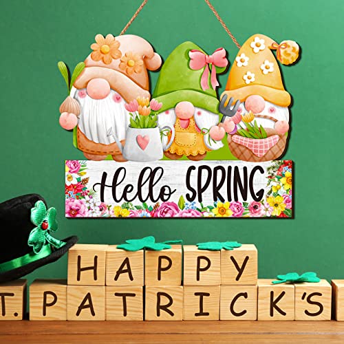 Spring Welcome Door Sign Decor Gnomes Spring Hanging Sign Easter Wooden Signs Decorative Wall Plaque Rustic Front Door Yard Farmhouse Home Spring Harvest Decorations