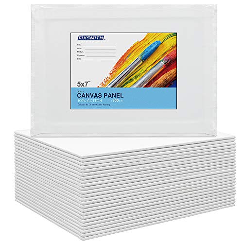 FIXSMITH Painting Art Panel Boards - 5x7 Inch, 24 Pack Primed Mini Canvases,100% Cotton,Acid Free,Professional Quality Artist Canvas Board for Hobby Painters,Students & Kids