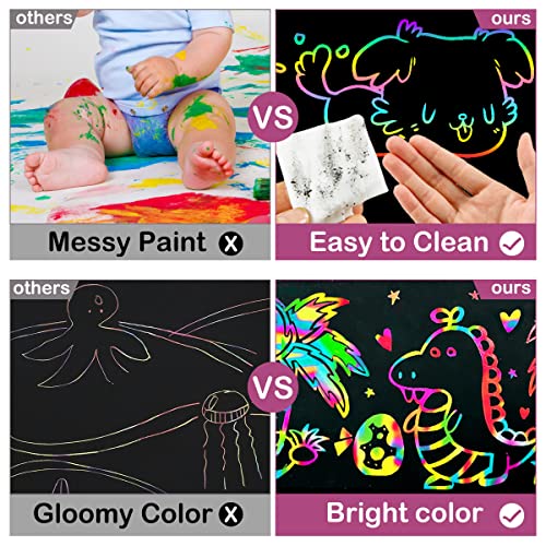 pigipigi Scratch Paper Art for Kids - 60 Pcs Rainbow Magic Scratch Off Art Crafts Set Supply Drawing Note Kit for Girls Boys Toddler Party Favor Activity Game Birthday Christmas Easter Toy Gift