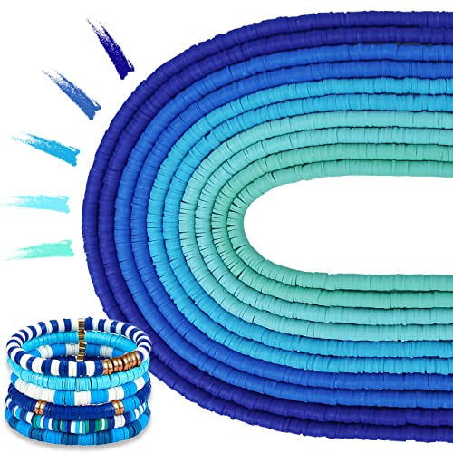MIIIM 3600 PCS 10 Strands Clay Beads Polymer Clay Beads for Jewelry Making, Vinyl Heishi Beads 6mm for Surfer Bracelets Necklace Making (Blue)