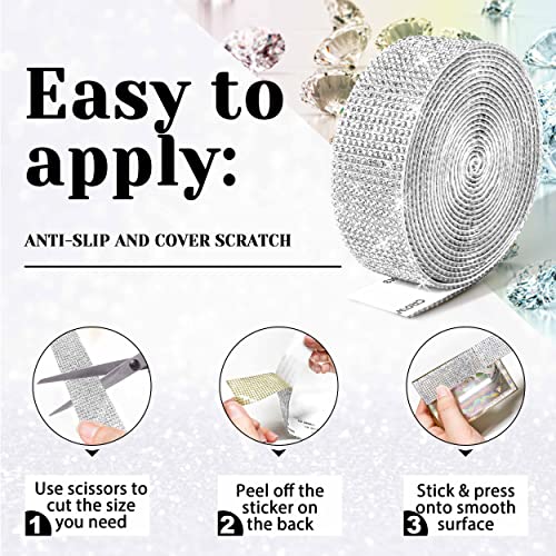 6 Yards Rhinestone Ribbon Adhesive Rhinestones for Crafts Crystal Bling Rhinestone Diamond Ribbon Strips Roll for Decoration Crafts DIY Wrapping 2 Rolls (Silver)