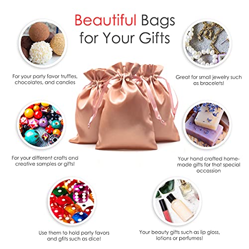 Knitial 3" x 4" Rose Gold Satin Gift Bags, Jewelry Bags, Wedding Favor Drawstring Bags Baby Shower Christmas Gift Bags 50 per Pack