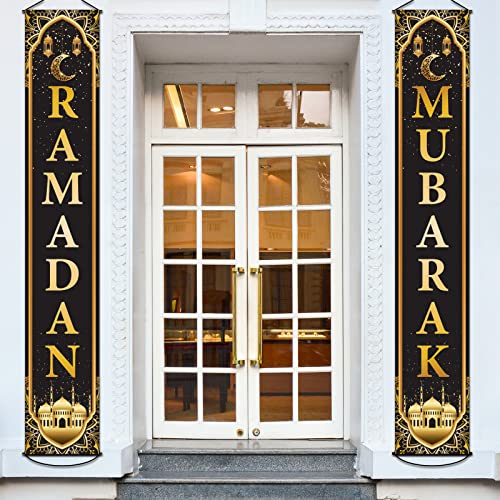 Eid Al-Adha Mubarak Banner Ramadan Mubarak Door Sign Hanging Banners Decoration Set for Ramadan Themed Party Indoor and Outdoor Party Supplies Decorations