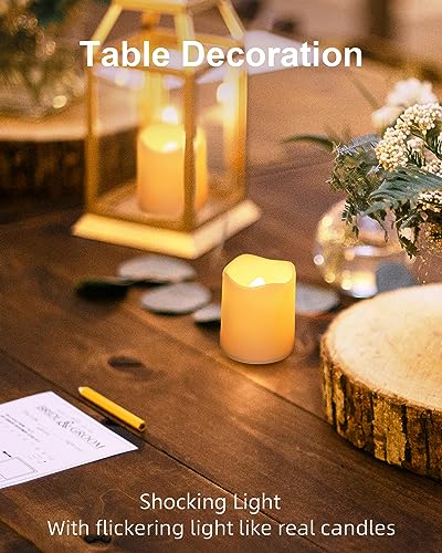 SHYMERY Flameless Votive Candles,Flameless Flickering Electric Fake Candle,24 Pack 200+Hour Battery Operated LED Tea Lights in Warm White for Wedding, Table, Festival, Halloween,Christmas Decorations