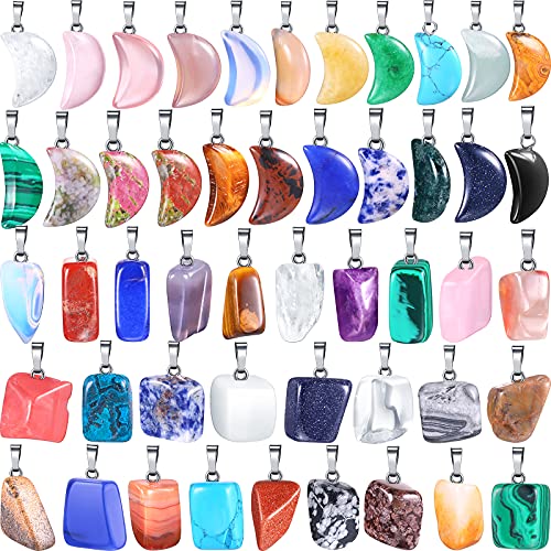 50 Pieces Stone Pendants Gemstone Charms Irregular Healing Stone Beads Moon Shape Stone Pendants Natural Gemstone Beads Quartz Charms for DIY Bracelets Necklaces Earrings Jewelry Making