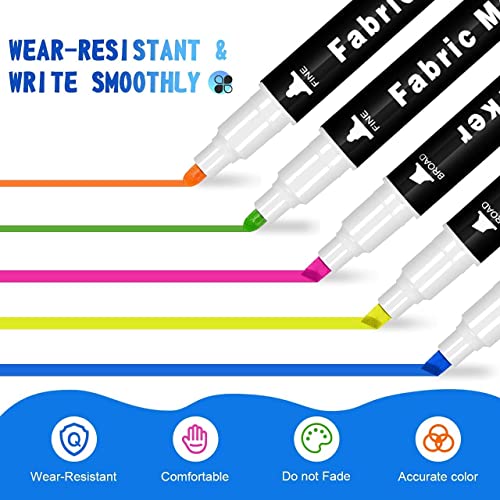 Fabric Markers Pen, Emooqi 24 Colors Fabric Paint Art Marker Set Double-Ended Fabric Markers with Chisel Point and Fine Point Tips, Child Safe & Non-Toxic