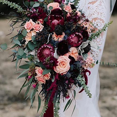 DORIS HOME 3 Rolls 2"x7Yd Fringe Chiffon Ribbon for Flower Bouquet, Handmade Burgundy Ribbon for Gift Wrapping, Frayed Edge Ribbon for Crafts, Decorating, Bouquet Wrap, Wedding Invitation