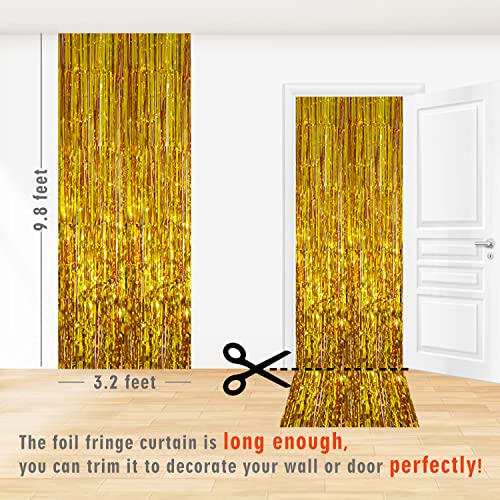 GOER 3.2 ft x 9.8 ft Metallic Tinsel Foil Fringe Curtains Party Photo Backdrop Party Streamers for Birthday,Graduation,New Year Eve Decorations Wedding Decor (1 Pack, Gold)