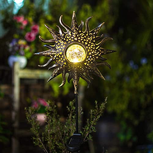 TAKE ME Sun Solar Lights Garden Outdoor Waterproof Metal Decorative Stakes for Patio Yard Walkway LawnPatio Christmas Gifts Valentine's Day Gifts