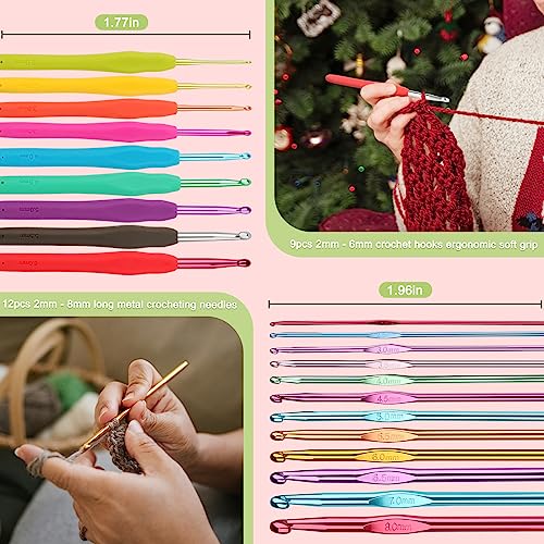 Katech Crochet Hooks Set with Crochet Case, 73-Piece Crochet Hooks Kit Ergonomic Aluminum Alloy Colorful Crochet Needles for Making Socks, Gloves, Bag, Hat, Sweater