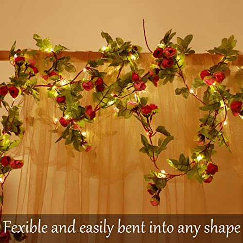 Fielegen 20 LED Rose Flower String Lights 7.2ft Artificial Flower Garland with Fairy Lights Rose Vine Lights for Valentines Day Garden Party Wedding Table Decor Thanksgiving Christmas Decor Lights
