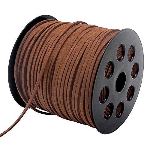 Tenn Well 2.6mm Suede Cord, 100 Yards Flat Faux Leather Cord for Jewelry Making, Necklace and Bracelet Making, Dream Catchers and DIY Crafts (Brown)