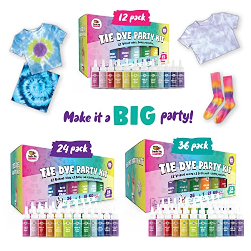 Tie Dye Party Kit for Kids & Adults - 24 Large Tye Dye Bottles with 12 Colors & Tie Dye Powder, Soda Ash, Gloves - Tie Dye Kit for Large Groups - Non-Toxic Tyedyedye Kit - Dye for Clothes