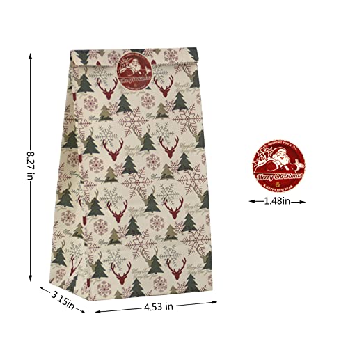 Christmas Treat Bags, 24 Pcs Christmas Paper Bags, 24 Pcs Christmas Stickers, Christmas Goodie Bag Party Supplies for Classrooms, Party Favors, Kraft Holiday Goody