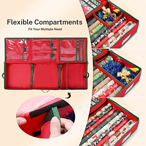 MaidMAX Christmas Wrapping Paper Storage Bag, 42 inch Gift Wrap Organizer Underbed Storage Box Container 600d Oxford Fabric Wrapping Paper Holder for Storing Rolls, Ribbons, Bows 42L x 14W x 5.5H