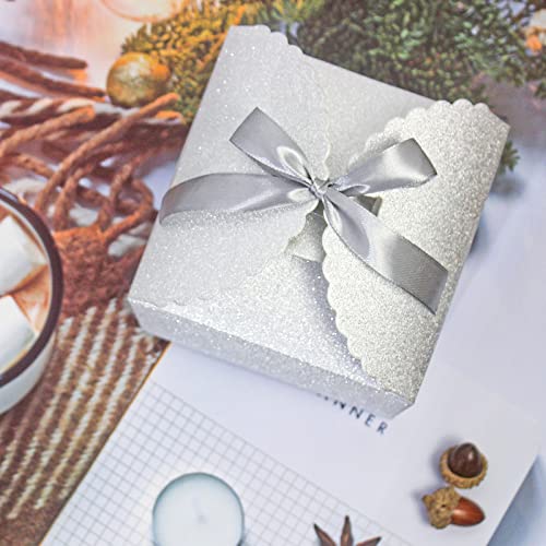 WEWILUCK Silver Glitter Gift Boxes, 10 PCS Small Gift Box with Lids Bulk for Wedding, Party, Birthday, Valentine's Day and More, 4.75” x 4.75” x 3.53” Fancy Present Box for Gift Giving