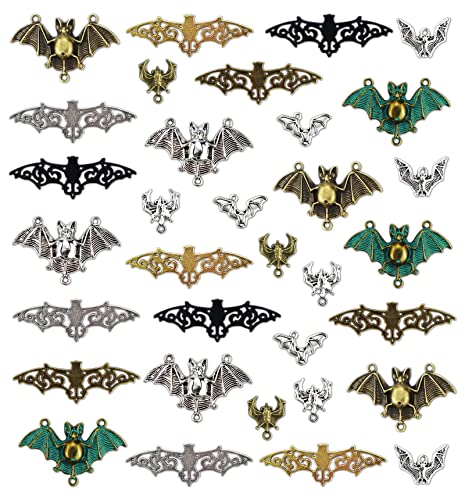 JIALEEY 33PCS Bat Charms Mixed Halloween Spooky Flittermouse Flying Vampire Bat Connector Charms Pendants DIY for Jewelry Making Crafting