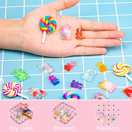 Hicarer Colorful Candy Pendant Charm for Jewelry Making Cute Gummy Bear Lollipops Polymer Clay Resin Charms for DIY Keychain Necklace Bracelet Earring Craft, 70 Pieces