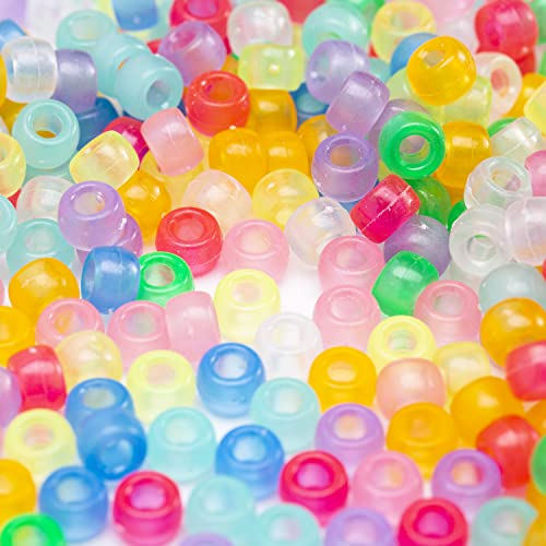 1000 Pcs Acrylic 9 Color Pony Beads 6x9mm Bulk Glow in The Dark for Bracelet Making Hair Beads for Braids