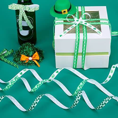 St. Patrick's Day Ribbon - 50 Yards Shamrocks Clover Grosgrain Ribbon for St. Patrick's Day Gift Wrapping Wreath DIY Craft and Sewing